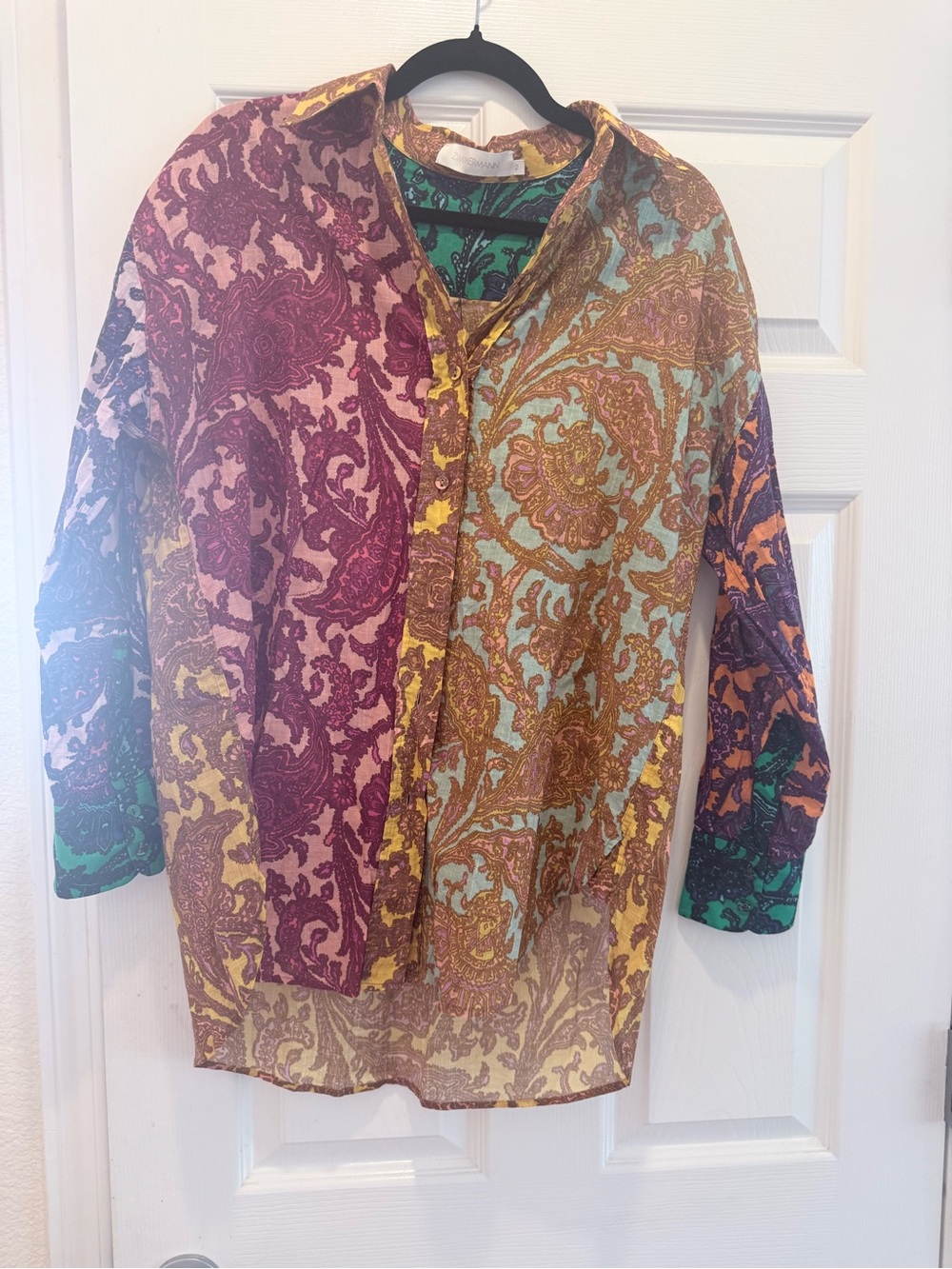 Zimmermann Teal and Mustard Paisley Button-Front Top